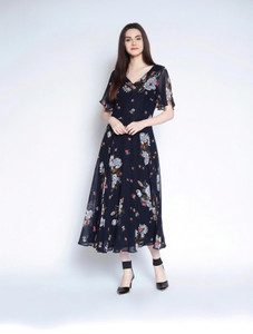 RARE Women Fit and Flare Blue Midi/Calf Length Dress