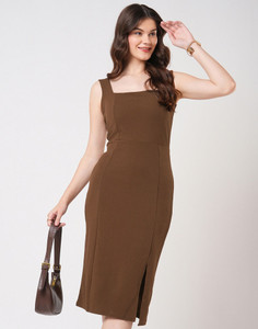 Selvia Women Bodycon Brown Below Knee Dress