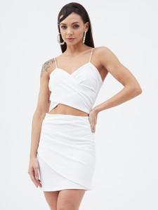 HARPA Women Two Piece Dress White Above Knee/Mid Thigh Length Dress