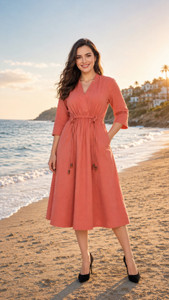 DSK STUDIO Women A-line Orange Below Knee Dress
