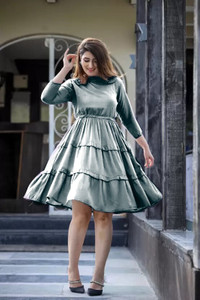 GPNTI Women Fit and Flare Grey Midi/Calf Length Dress