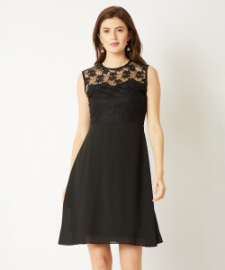 Miss Chase Women A-line Black Above Knee/Mid Thigh Length Dress