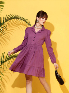Sheetal Associates Women Fit and Flare Purple Above Knee/Mid Thigh Length Dress