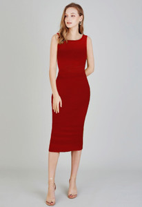 Toochki Women Bodycon Red Below Knee Dress