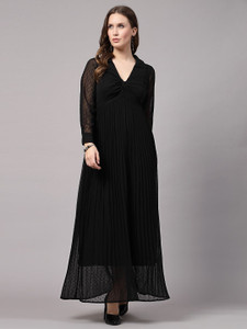 METRONAUT Women Fit and Flare Black Maxi/Full Length Dress