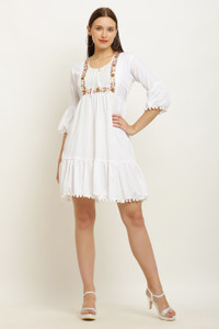LADYANA Women A-line White Above Knee/Mid Thigh Length Dress