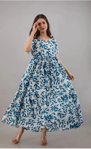 Malia Fashion Women Fit and Flare White Maxi/Full Length Dress