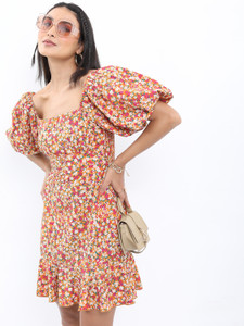 Tokyo Talkies Women Blouson Yellow Above Knee/Mid Thigh Length Dress
