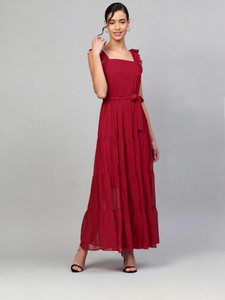 SASSAFRAS Women Maxi Red Full Length Dress