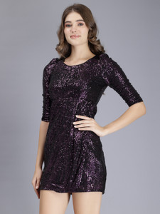 saffe Women Bodycon Purple Above Knee/Mid Thigh Length Dress