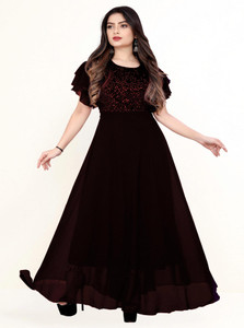 WAZIX Clothing Women Maxi Maroon, Black Full Length Dress