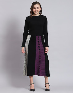 MONTE CARLO Women A-line Black, Purple, White Midi/Calf Length Dress