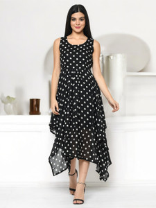 Shonisha Women High Low Black Midi/Calf Length Dress