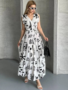 Isha Enterprise Women Fit and Flare White Maxi/Full Length Dress