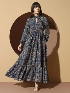 ZWERLON Women A-line Multicolor Maxi/Full Length Dress