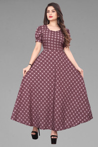 JAHU MART Women Maxi Purple, Brown Full Length Dress
