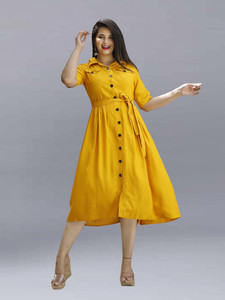 FANCIFY Women Shirt Yellow Below Knee Dress