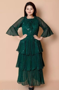 Mytex Women Gown Dark Green Maxi/Full Length Dress