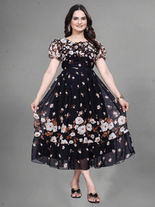 ANTRA Women Fit and Flare Black Maxi/Full Length Dress