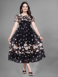 ANTRA Women Fit and Flare Black Maxi/Full Length Dress