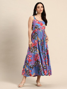METRONAUT Women Fit and Flare Multicolor Midi/Calf Length Dress