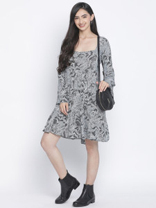 OXOLLOXO Women A-line Black Above Knee/Mid Thigh Length Dress