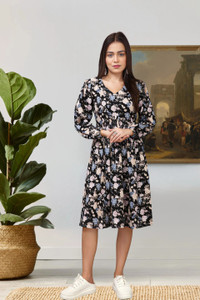 GIVAFASHION Women Fit and Flare Black Below Knee Dress