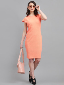 KOTTY Women Bodycon Orange Below Knee Dress