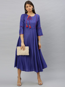 Yash Gallery Women Ethnic Dress Blue Midi/Calf Length Dress