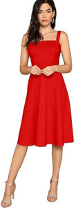 STYCENT Women A-line Red Midi/Calf Length Dress