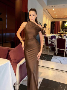 Mysha clothing Women Gown Brown Maxi/Full Length Dress