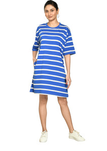 RAPL BHARAT Women A-line Blue, White Knee Length Dress