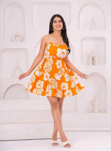 Bhawanaprint Women A-line Orange Mini/Short Dress
