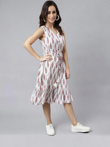 Janasya Women Fit and Flare White Midi/Calf Length Dress