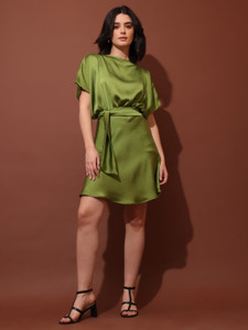 PURVAJA Women Fit and Flare Green Mini/Short Dress