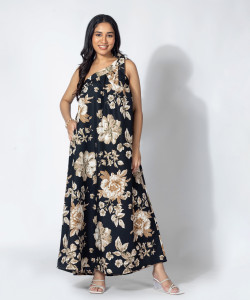 FashFun Women Fit and Flare Black Maxi/Full Length Dress