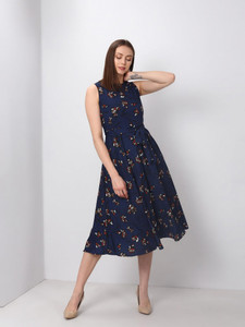 Tokyo Talkies Women Fit and Flare Blue Midi/Calf Length Dress