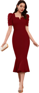 Kanishka Women Bodycon Maroon Below Knee Dress