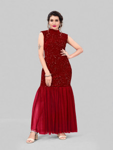 Rebikatrendz Women Gown Maroon Maxi/Full Length Dress