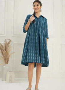 KAMAYRA Women Fit and Flare Blue Knee Length Dress