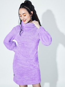 THE DRY STATE Women Sweater Purple Above Knee/Mid Thigh Length Dress