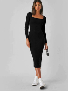 Alekya Women Bodycon Black Midi/Calf Length Dress