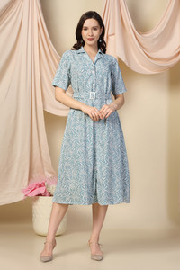 Fashion Dream Women Fit and Flare Light Blue Midi/Calf Length Dress