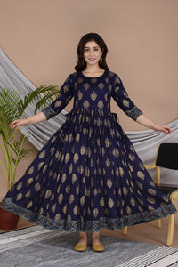 Ann Springs Women Ethnic Dress Dark Blue Ankle Length Dress