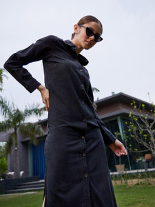 SASSAFRAS Women Maxi Dark Blue Full Length Dress