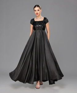 Miss Chase Women Ruffled Black Maxi/Full Length Dress