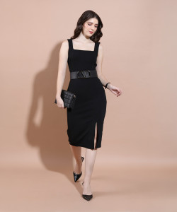 Tokyo Talkies Women Bodycon Black Knee Length Dress
