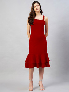 METRONAUT Women Bodycon Red Midi/Calf Length Dress
