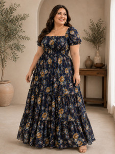 Curvy Love Women Fit and Flare Multicolor Maxi/Full Length Dress