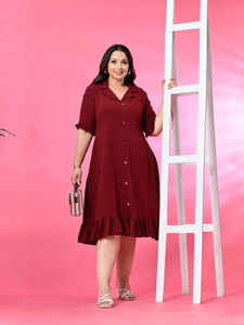 PrettyPlus by Desinoor.com Women A-line Maroon Midi/Calf Length Dress